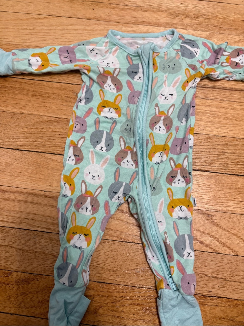Little Sleepies Mint Bunny Zip One-Piece Footie Pajamas